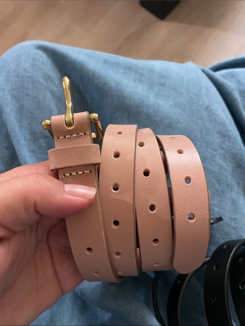 J. Crew Leather Belts in Black & Blush with Gold Buckles